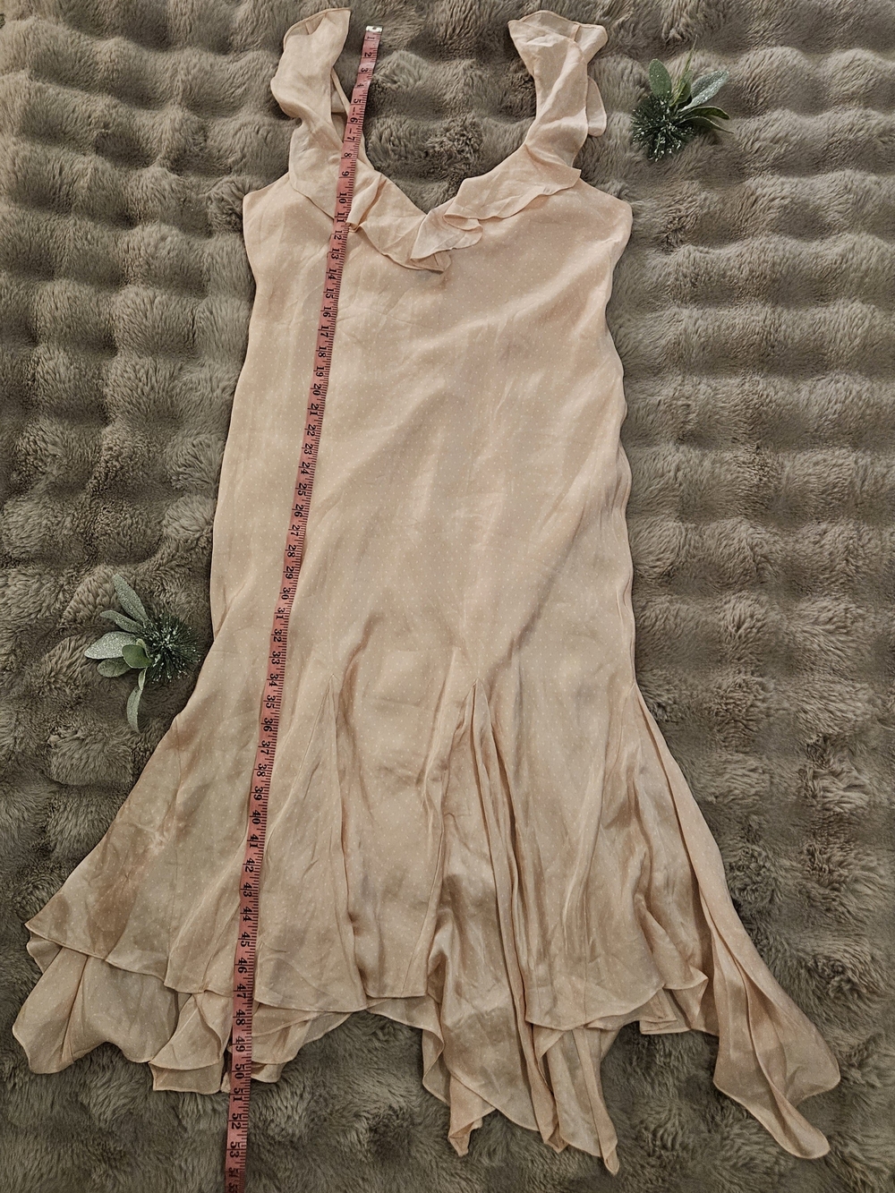 Lauren Ralph Lauren 100% Silk Pink Polka Dot Ruffle Midi Dress Women's 14 - Picture 3 of 8